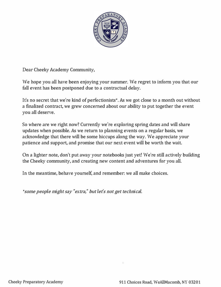 An Important Update From Cheeky Administration